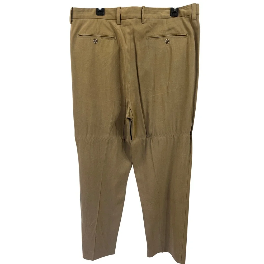 Tommy Bahama Mens 38x30 Silk Bamboo Herringbone Pleated Trousers Khaki Tan Pants